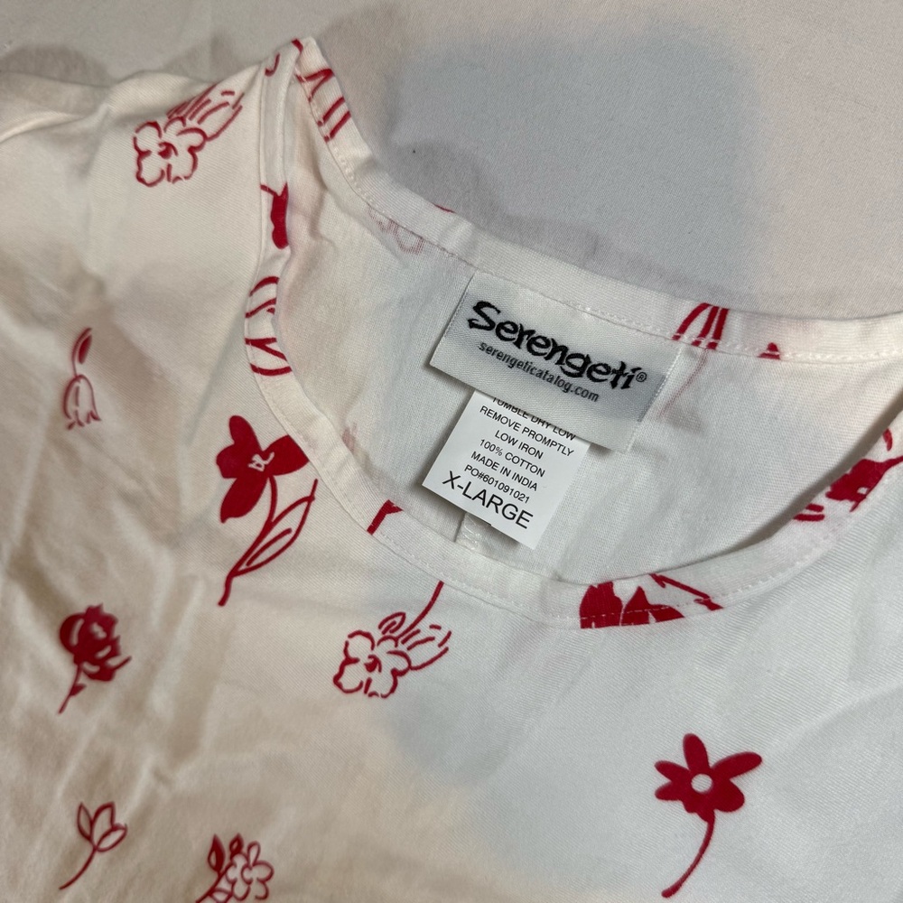 Serengeti White & Red Floral XL Maxi Dress Short Sleeve Women’s A-Line Pullover - Picture 5 of 15
